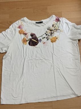 Floral Crewneck Tee - White with Multicolor Flower Print